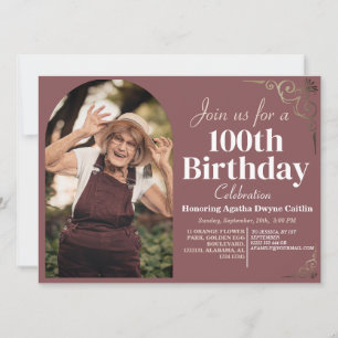 家族100歳の誕生日パーティーシンプルの写エレガント真 招待状