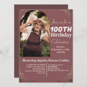 家族100歳の誕生日パーティーシンプルの写エレガント真 招待状 (正面/裏面)