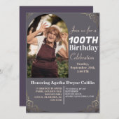 家族100歳の誕生日パーティーシンプルの写エレガント真 招待状 (正面/裏面)