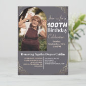 家族100歳の誕生日パーティーシンプルの写エレガント真 招待状 (スタンド正面)