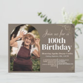 家族100歳誕生日パーティー シンプル写真 招待状 (スタンド正面)