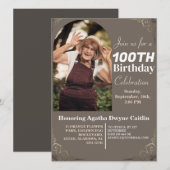 家族100歳誕生日パーティー シンプル エレガント フォト 招待状 (正面/裏面)