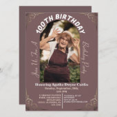 家族100th誕生日パーティーのシンプル写真 招待状 (正面/裏面)