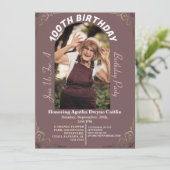 家族100th誕生日パーティーのシンプル写真 招待状 (スタンド正面)