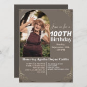 家族100th誕生日パーティーのシンプル写真 招待状 (正面/裏面)