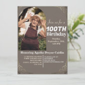 家族100th誕生日パーティーのシンプル写真 招待状 (スタンド正面)