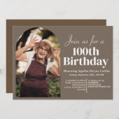 家族100th誕生日パーティーのシンプル写真 招待状 (正面/裏面)