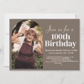 家族100th誕生日パーティーのシンプル写真 招待状 (正面)
