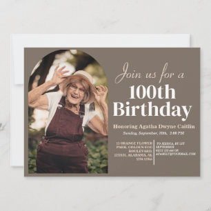 家族100th誕生日パーティーのシンプル写真 招待状