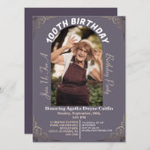 家族100th誕生日パーティーのシンプル写真 招待状 (正面/裏面)