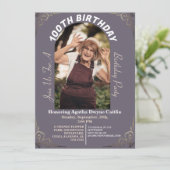 家族100th誕生日パーティーのシンプル写真 招待状 (スタンド正面)