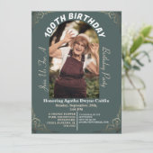 家族100th誕生日パーティーのシンプル写真 招待状 (スタンド正面)