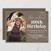 家族100th誕生日パーティーのシンプル写真 招待状 (正面/裏面)