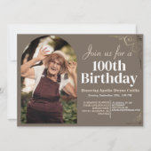 家族100th誕生日パーティーのシンプル写真 招待状 (正面)