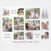 家族11写真コラージュセンチメンタル引用文名 フリースブランケット (正面(横))