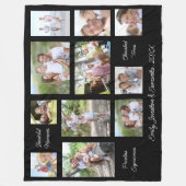 家族11写真コラージュ感傷的引用文ブラック フリースブランケット (正面)