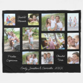 家族11写真コラージュ感傷的引用文ブラック フリースブランケット (正面(横))