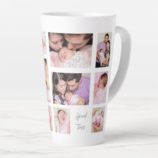 家族11写真コラージュ感傷的引用文 カフェラテマグ (右アングル)