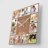 家族12写真コラージファームハウス素朴ウッド スクエア壁時計 (傾斜)