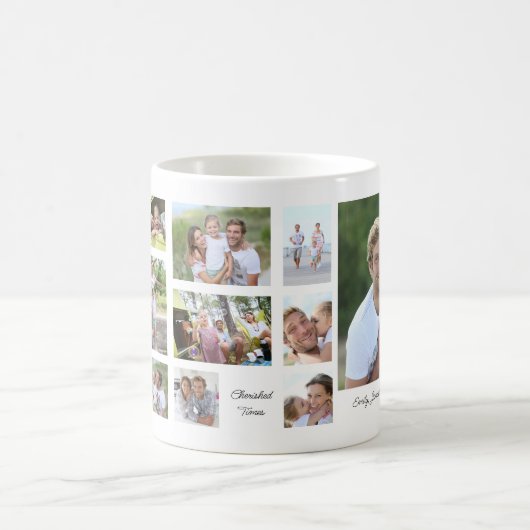 家族12写真コラージュセンチメンタル引用文名 コーヒーマグカップ (中央)