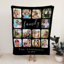 家族14フォトコラージブラック シェルパブランケット