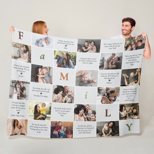 家族18写真コラージュと12個の個人メッセージ フリースブランケット (インサイチュ)