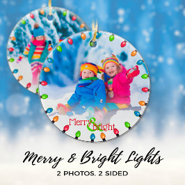 家族2クリスマスライトの写真列モダン セラミックオーナメント