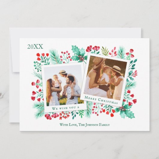 家族2フォトコラージクリスマスウォーターの色 シーズンカード (正面)