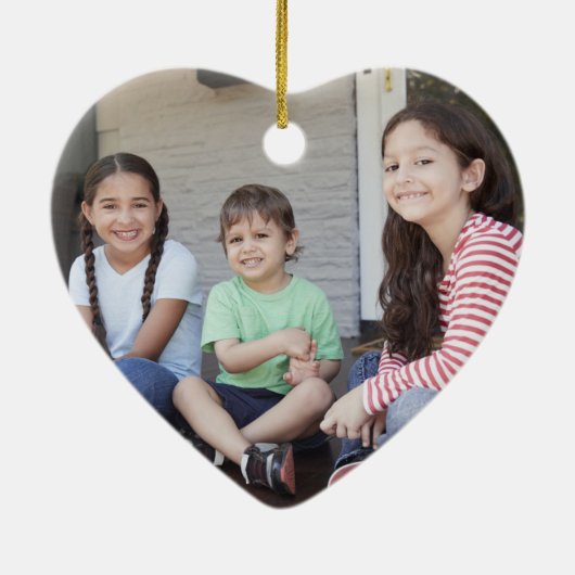 家族2フォト初めてのクリスマスフェイク大理石ハート セラミックオーナメント (裏面)