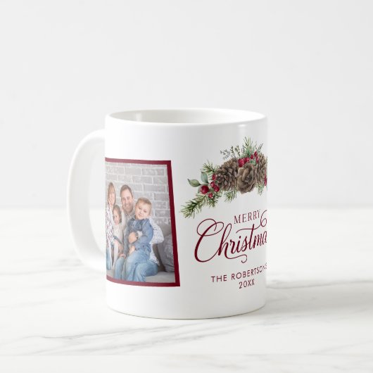 家族2写真クリスマスパインエレガントスクリプト コーヒーマグカップ (正面左)