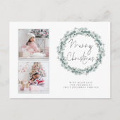 家族2写真ティール（緑がかった色）リースメリークリスマスカード ポストカード (正面)