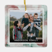 家族2写真水エレガント色クリスマス セラミックオーナメント (正面)