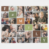 家族22枚フォトコラージュ フリースブランケット (正面(横))