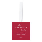 家族3フォトレッドクリスマス キューブオーナメント (正面)