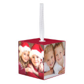 家族3フォトレッドクリスマス キューブオーナメント (裏面アングル)
