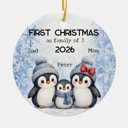 家族3人での初めてのクリスマス セラミックオーナメント (正面)