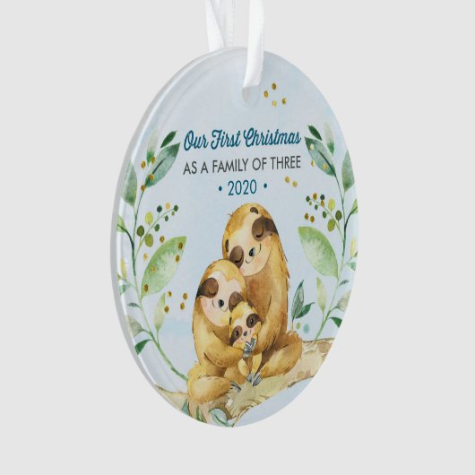 家族3人で初めてのクリスマスをだます オーナメント (正面)