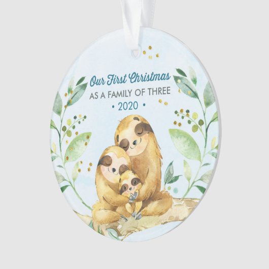 家族3人で初めてのクリスマスをだます オーナメント (正面)