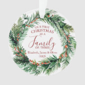 家族3人の最初のクリスマスリース オーナメント (正面)