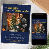 家族3人の最高の贈り物　2枚の写真　ブルー妊娠 シーズンカード