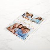 家族3写真おもしろい書エレガント文字金ゴールド 箔シーズンカード (回転した状態)