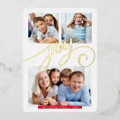 家族3写真お洒落書道おもしろい喜び金ゴールド 箔シーズンカード (正面)