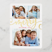 家族3写真お洒落書道メリー金ゴールド 箔シーズンカード (正面)