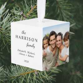 家族3写真クリスマス キューブオーナメント