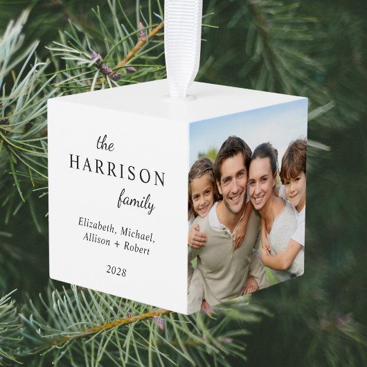 家族3写真クリスマス キューブオーナメント