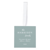 家族3写真セージ緑のクリスマス キューブオーナメント (正面)