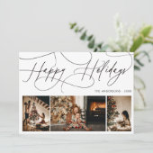 家族3写真ハッピーホリデー手書きスクリプト シーズンカード (スタンド正面)