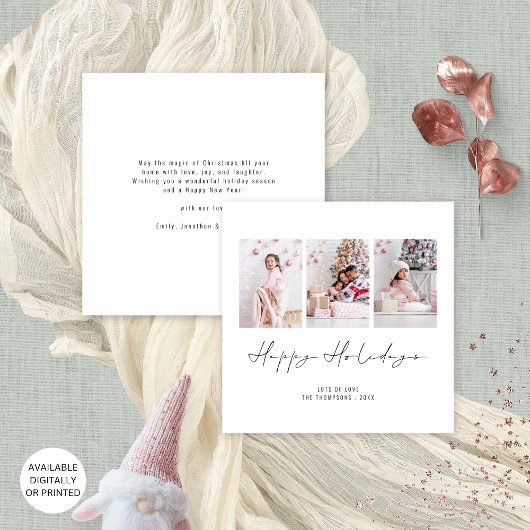家族3枚の写真クリスマスハッピーホリデー シーズンカード