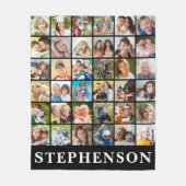 家族36フォトコラージュ名パーソナライズされた黒 フリースブランケット (正面)