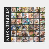 家族36フォトコラージュ名パーソナライズされた黒 フリースブランケット (正面(横))